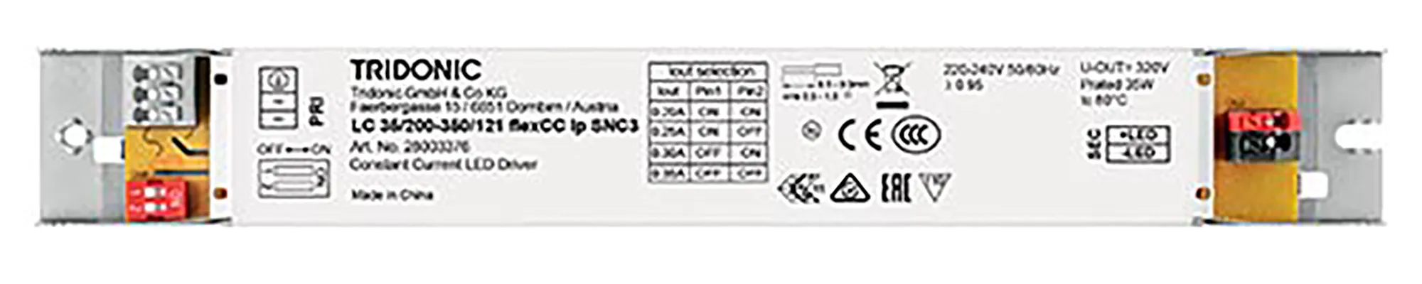 35W 200-350mA flexCC lp SNC3, Constant Current Fixed current LED Driver, 52-121Vdc out put, IP20. 28003376  Tridonic LC